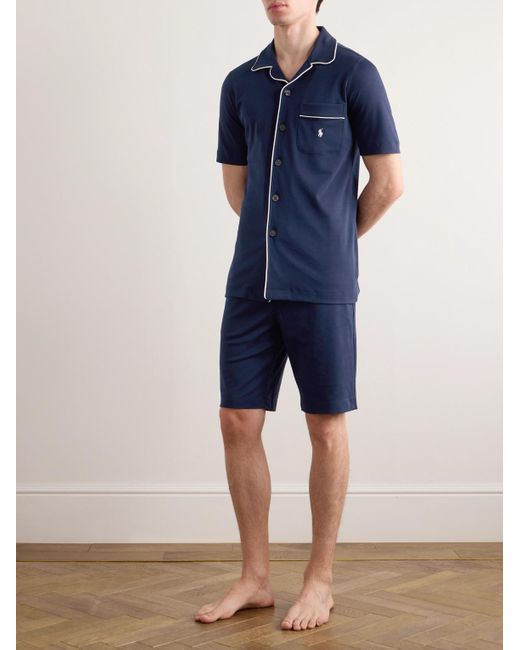 Polo Ralph Lauren Schmal geschnittener Pyjama aus Baumwoll-Jersey mit Logostickerei in Blue für Herren
