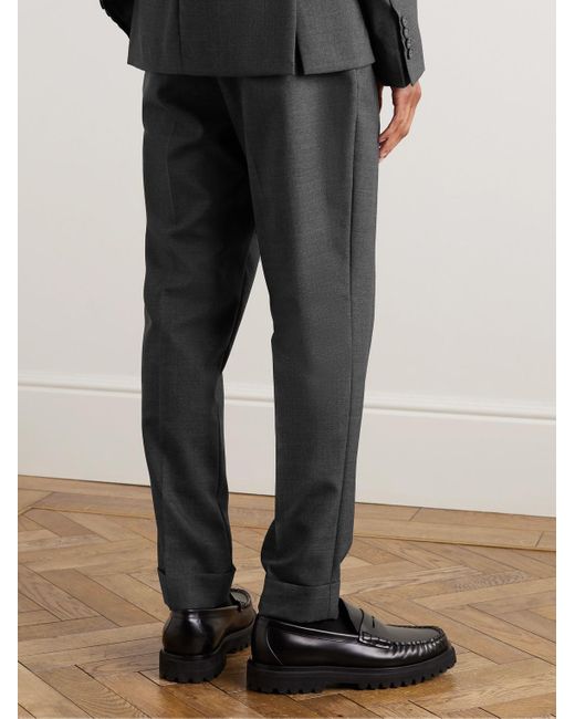 Officine Generale Gray Pierre Straight-leg Belted Pleated Wool Suit Trousers for men