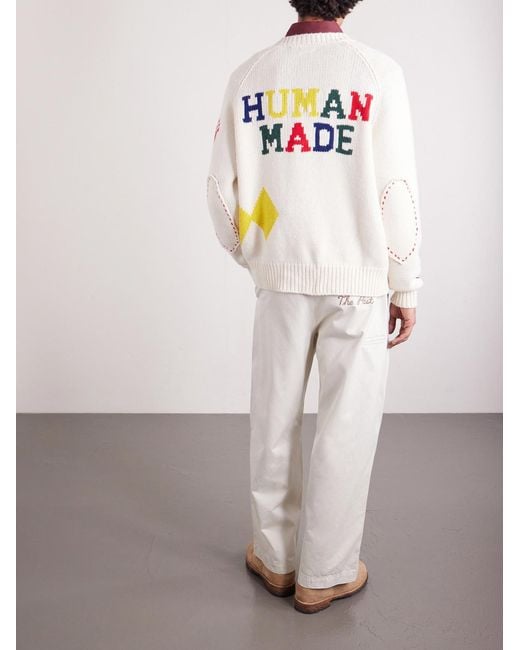Intarsia Wool-Blend Sweater di Human Made in White da Uomo