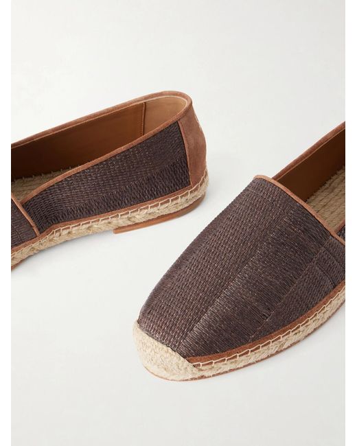 Brunello Cucinelli Brown Leather-Trimmed Woven Raffia Espadrilles for men