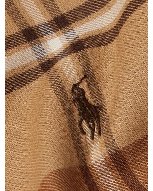 Polo Ralph Lauren Brown Button-Down Collar Logo-Embroidered Checked Cotton-Blend Twill Shirt for men