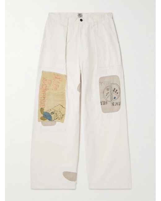 Kapital White Fatigue Wide-Leg Patchwork Cotton-Twill Trousers for men