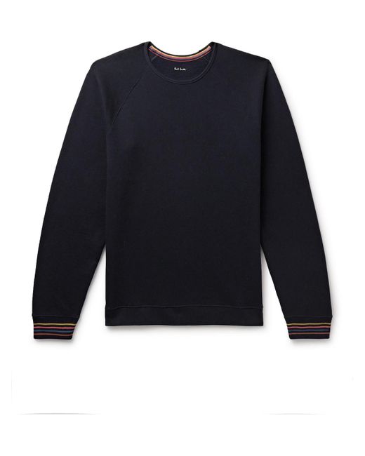 Paul Smith Blue Striped Appliquéd Cotton-jersey Sweatshirt for men