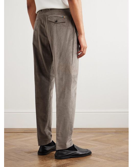 Paul Smith Gray Straight-Leg Pleated Stretch Cotton And Wool-Blend Corduroy Trousers for men