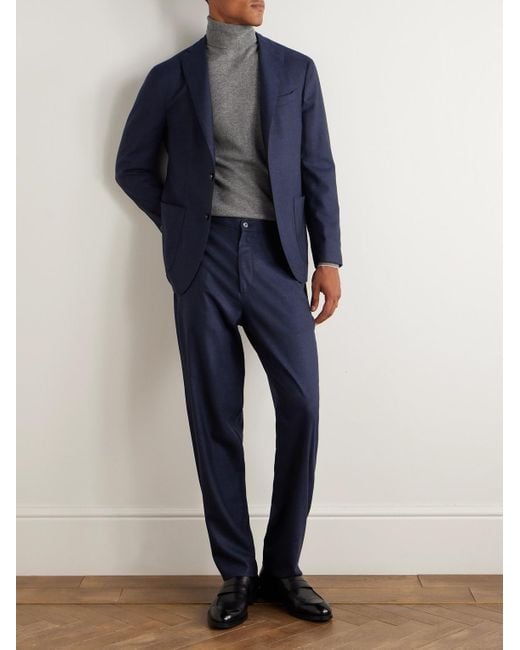 Boglioli Blue Straight-Leg Virgin Wool-Flannel Trousers for men