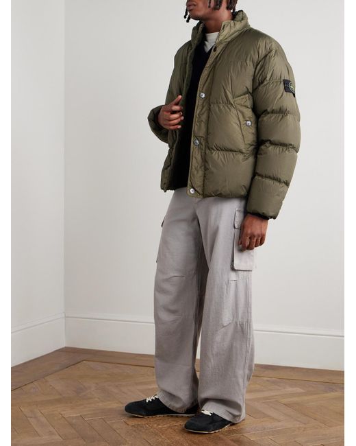 Stone Island Green Logo-appliquéd Garment-dyed Quilted Crinkle Reps Down Jacket for men