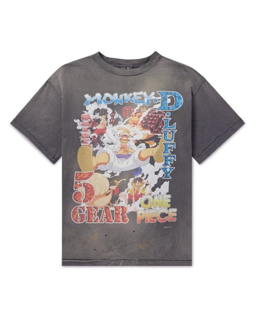 SAINT Mxxxxxx Gray One Piece Distressed Printed Cotton-jersey T-shirt for men