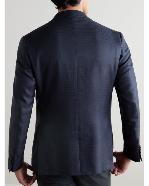 Canali Blue Unstructured Wool, Silk And Linen-Blend Blazer for men