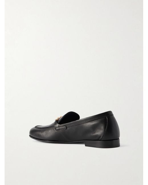Versace Black Logo-Embellished Leather Loafers for men