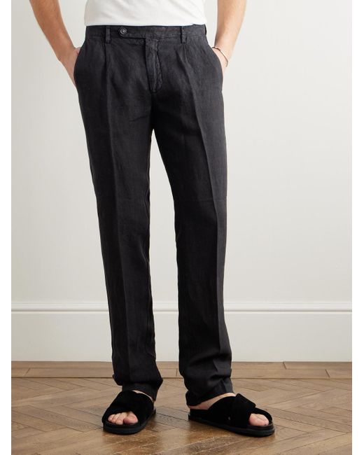 Massimo Alba Blue Ionio2 Straight-Leg Pleated Linen Trousers for men