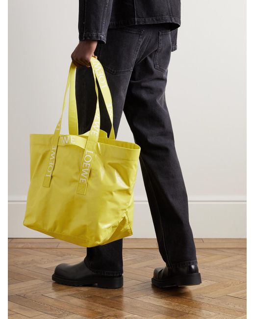 Loewe Yellow Webbing-trimmed Crinkled-leather Tote Bag for men