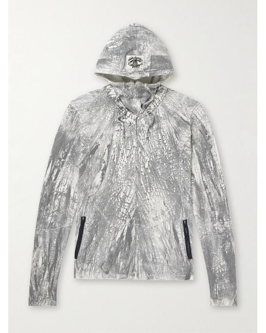 Acne Gray Appliquéd Printed Cotton-Jersey Zip-Up Hoodie for men