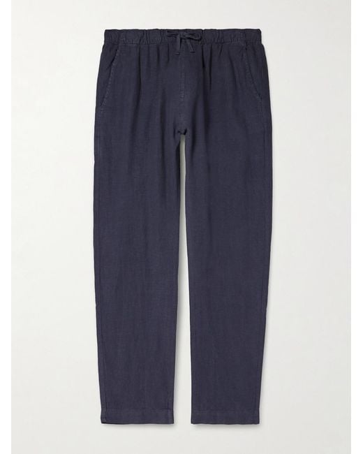Hartford Blue Joggy Straight-Leg Linen Drawstring Trousers for men