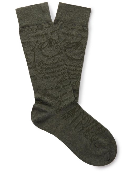 Berluti Green Cotton-blend Jacquard Socks for men