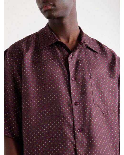 Saint Laurent Purple Printed Silk-satin Polo Shirt for men