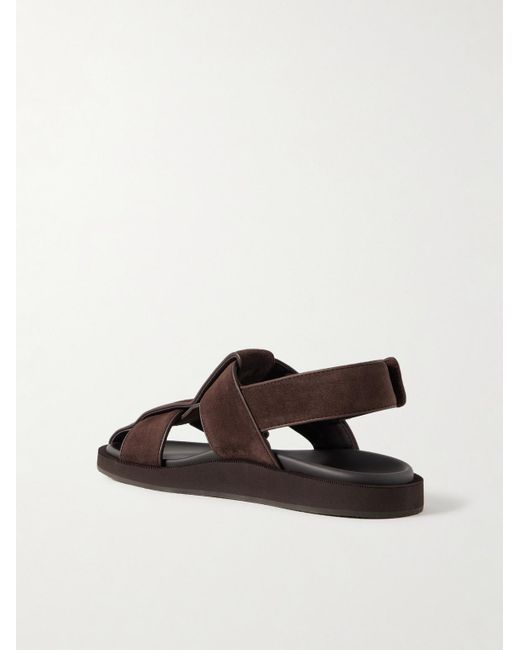 John Lobb Brown Milford Leather-Trimmed Suede Sandals for men
