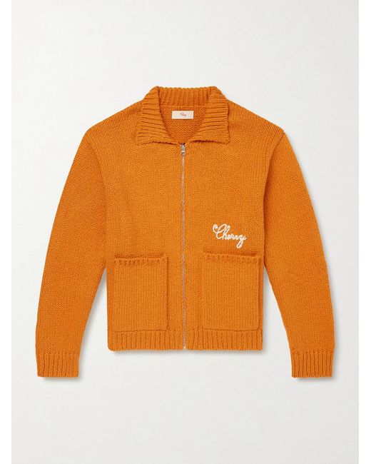 CHERRY LA Orange 1 Star Cropped Logo-embroidered Cotton Zip-up Cardigan for men