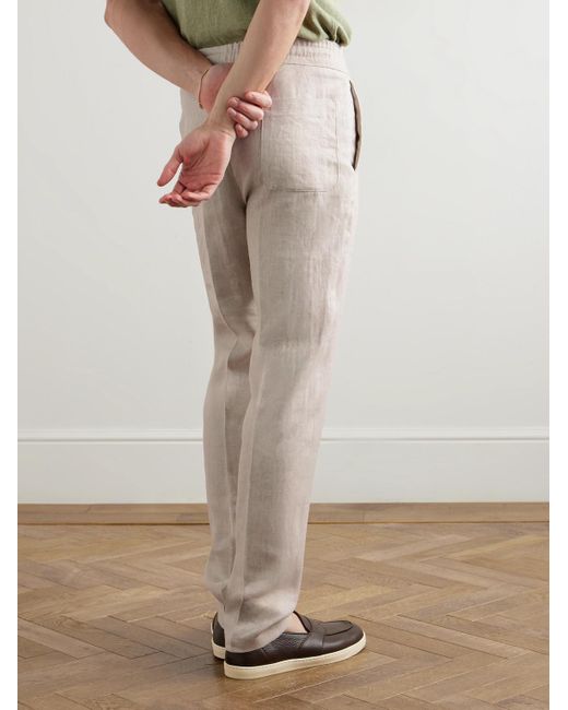Kingsman Natural Straight-Leg Herringbone Linen Drawstring Trousers for men