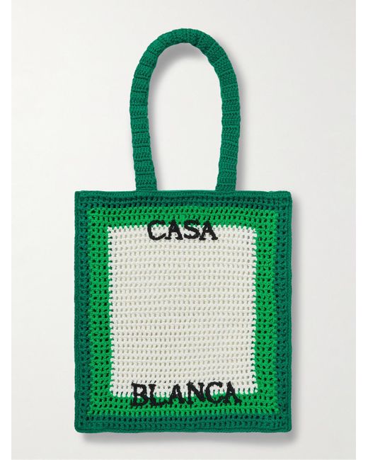 CASABLANCA Green Logo-embroidered Crocheted Cotton Tote Bag for men