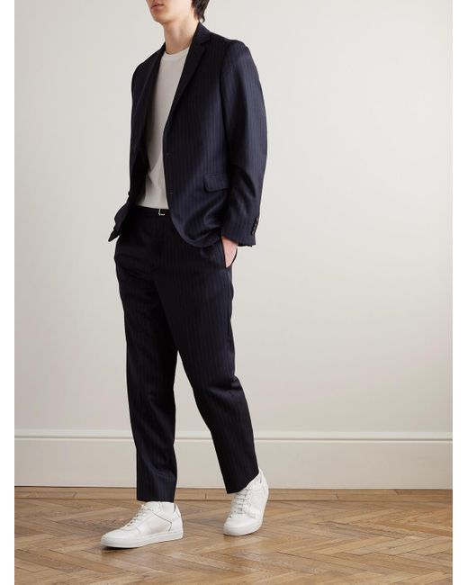 Officine Generale Blue Hoche Straight-leg Belted Pinstriped Wool-twill Suit Trousers for men