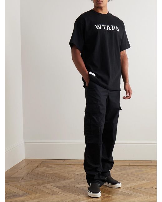 (w)taps Black Logo-Print Appliquéd Cotton-Jersey T-Shirt for men