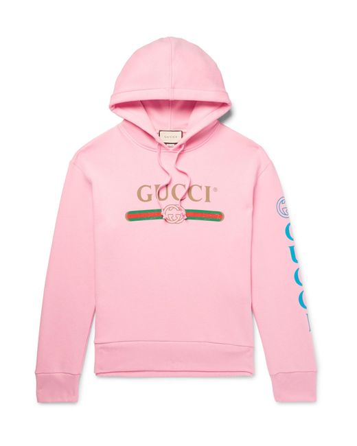 Gucci Pink Appliquéd Logo-print Loopback Cotton-jersey Hoodie for men