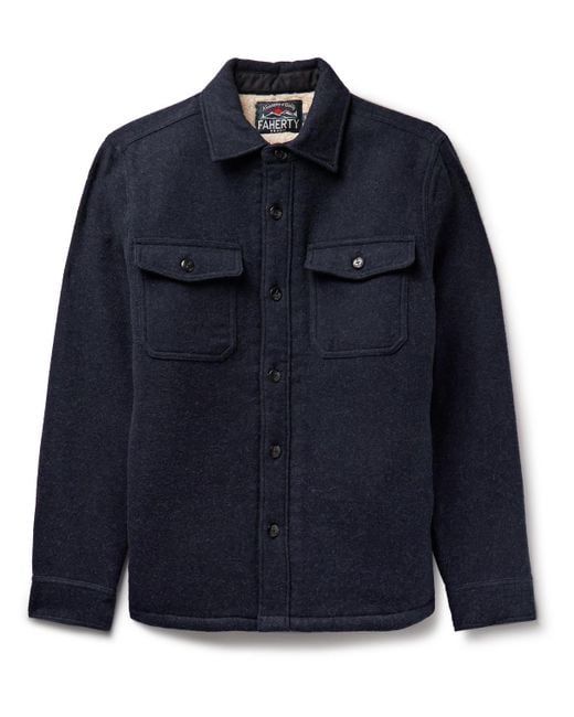 Faherty Brand Blue Cpo Fleece-lined Organic Cotton And Wool-blend Flannel Overshirt for men