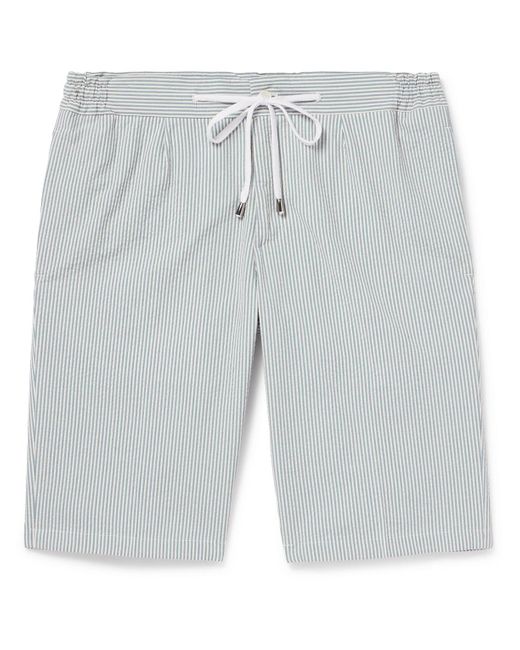 De Petrillo Gray Straight-leg Striped Cotton-seersucker Drawstring Shorts for men