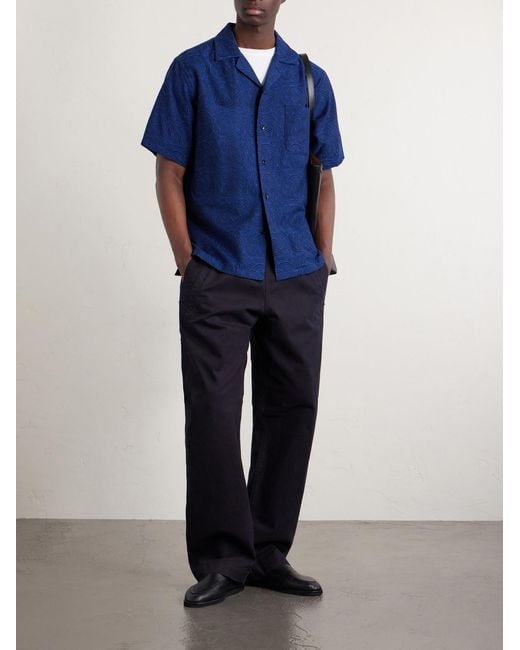 Blue Blue Japan Blue Camp-Collar Cotton-Jacquard Shirt for men