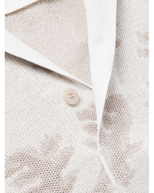 Zegna Natural Camp-Collar Poplin-Trimmed Jacquard-Knit Oasi Linen Polo Shirt for men