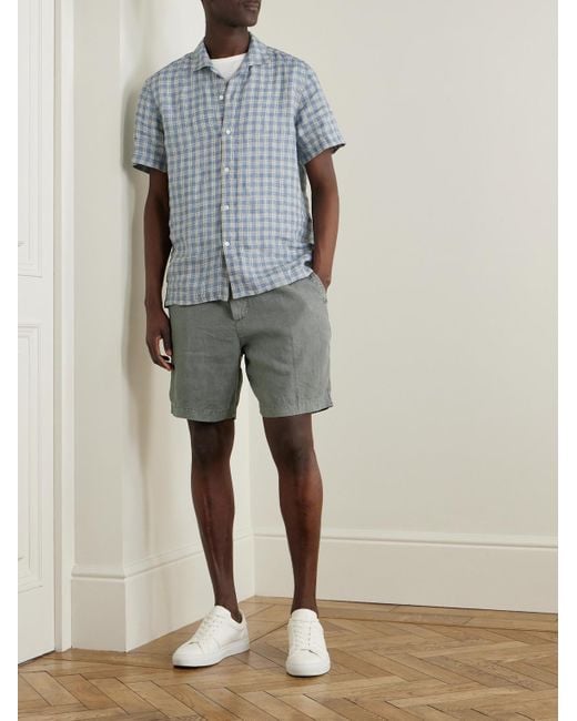 James Perse Gray Straight-Leg Garment-Dyed Linen Drawstring Shorts for men
