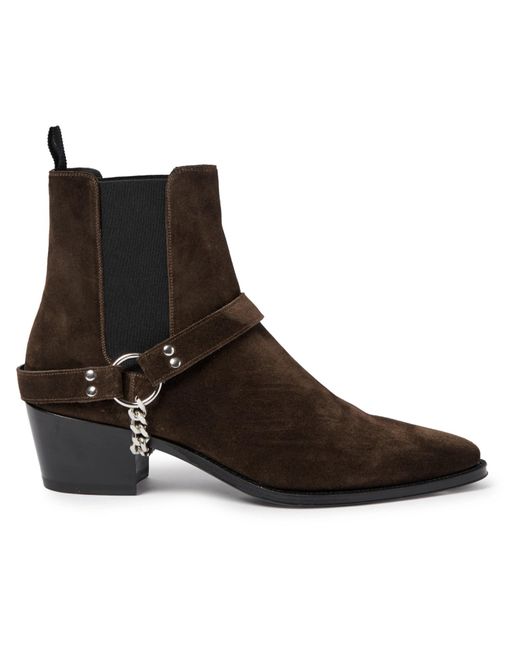 CELINE HOMME Brown Suede Chain-embellished Suede Chelsea Boots - US ...