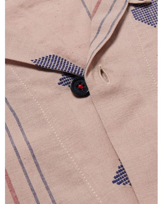 Kardo Pink Ayo Convertible-collar Embroidered Striped Cotton Shirt for men