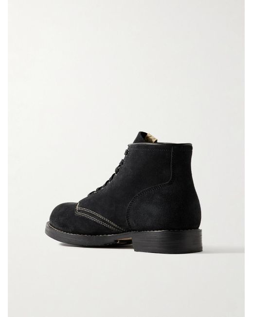 Visvim Black Brigadier-Folk Leather-Trimmed Suede Boots for men