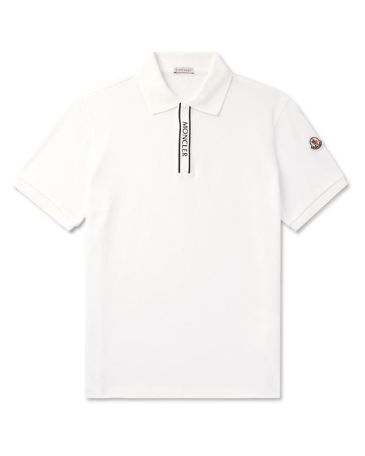 Moncler White Logo-appliquéd Grosgrain-trimmed Cotton-piqué Polo Shirt for men