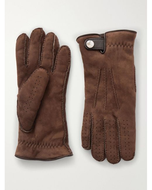 Brunello Cucinelli Brown Suede Gloves for men