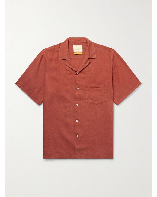 Portuguese Flannel Red Camp-Collar Linen Shirt for men