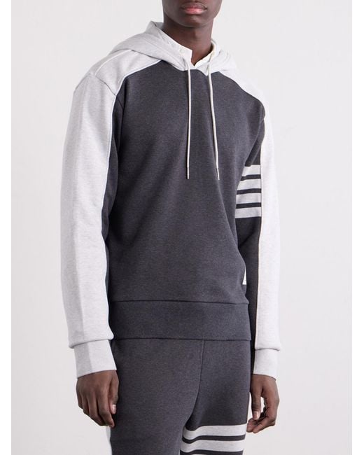Thom Browne Blue Logo-Appliquéd Striped Cotton-Jersey Hoodie for men