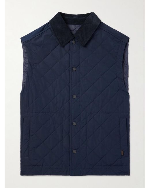 James Purdey & Sons Blue Corduroy-Trimmed Quilted Shell Down Gilet for men