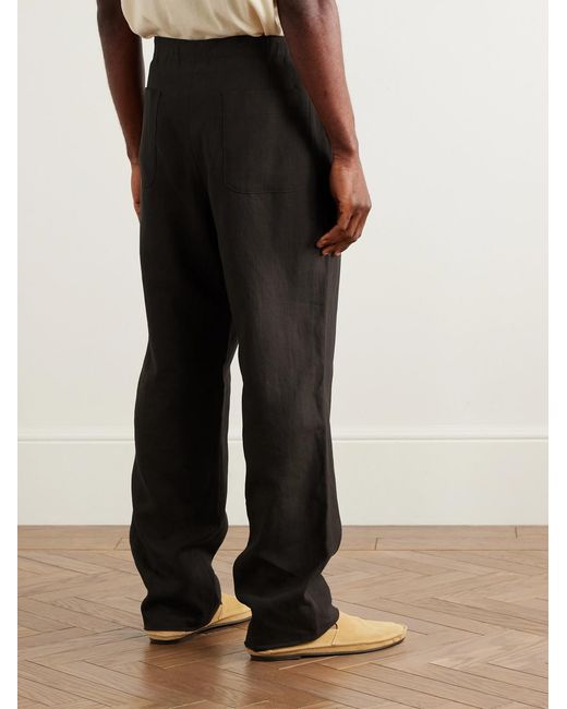 STÒFFA Brown Straight-Leg Pleated Linen Drawstring Trousers for men