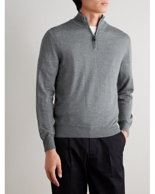 Canali Gray Wool Half-zip Sweater for men