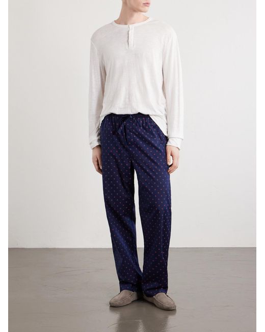 Derek Rose Blue Nelson 109 Printed Cotton Pyjama Trousers for men