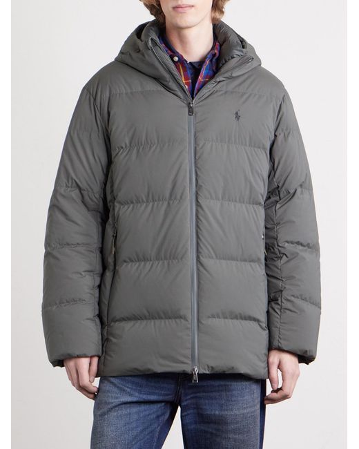 Polo Ralph Lauren Gray Parkview Logo-Embroidered Quilted Shell Hooded Down Jacket for men