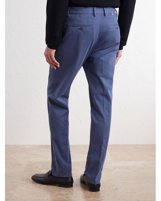 Canali Blue Straight-Leg Stretch-Cotton Gabardine Trousers for men