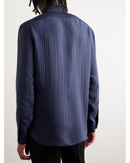 Saint Laurent Blue Striped Silk Shirt for men