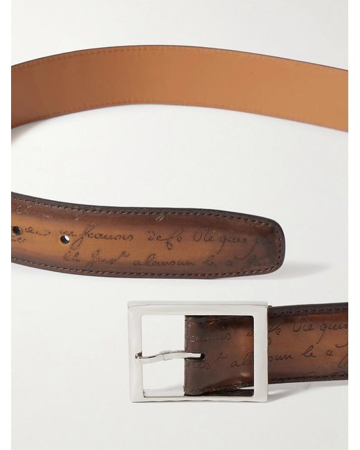 Berluti Brown Scritto 3.5cm Leather Belt for men