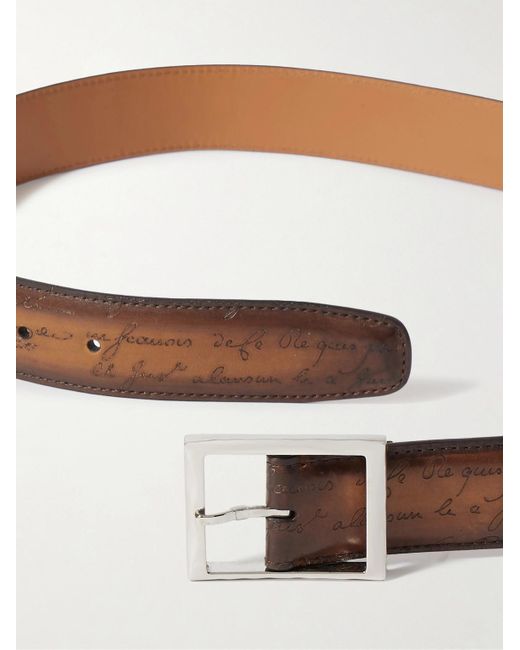 Berluti Brown Scritto 3.5cm Leather Belt for men