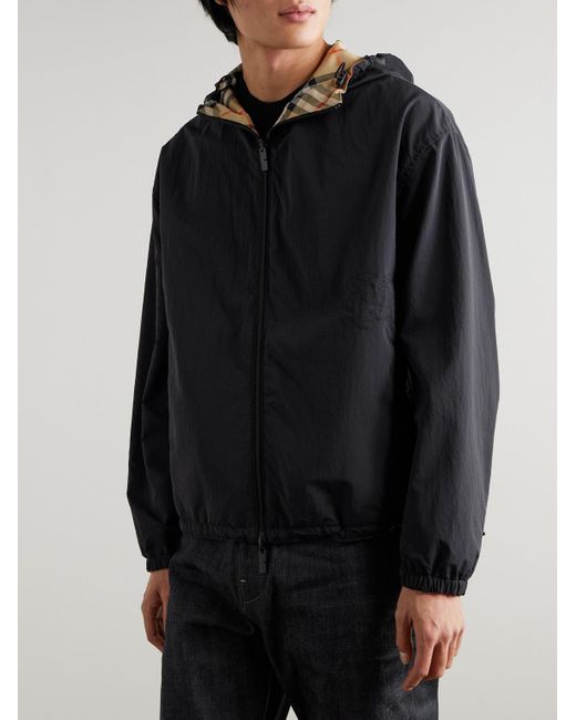 Burberry Natural Reversible Checked Twill And Shell Hooded Jacket for men
