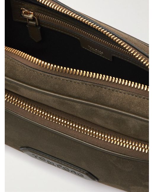 Tom Ford Green Leather-trimmed Suede Messenger Bag for men