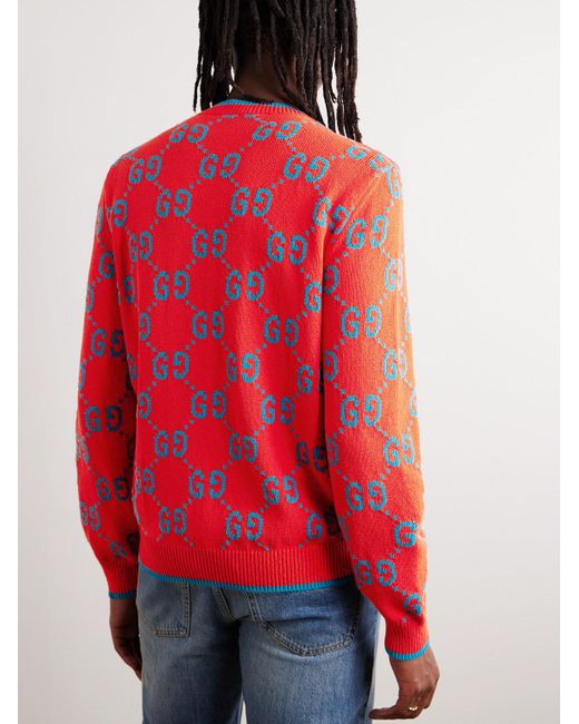 Gucci Red GG Knit Cotton Jacquard Jumper for men